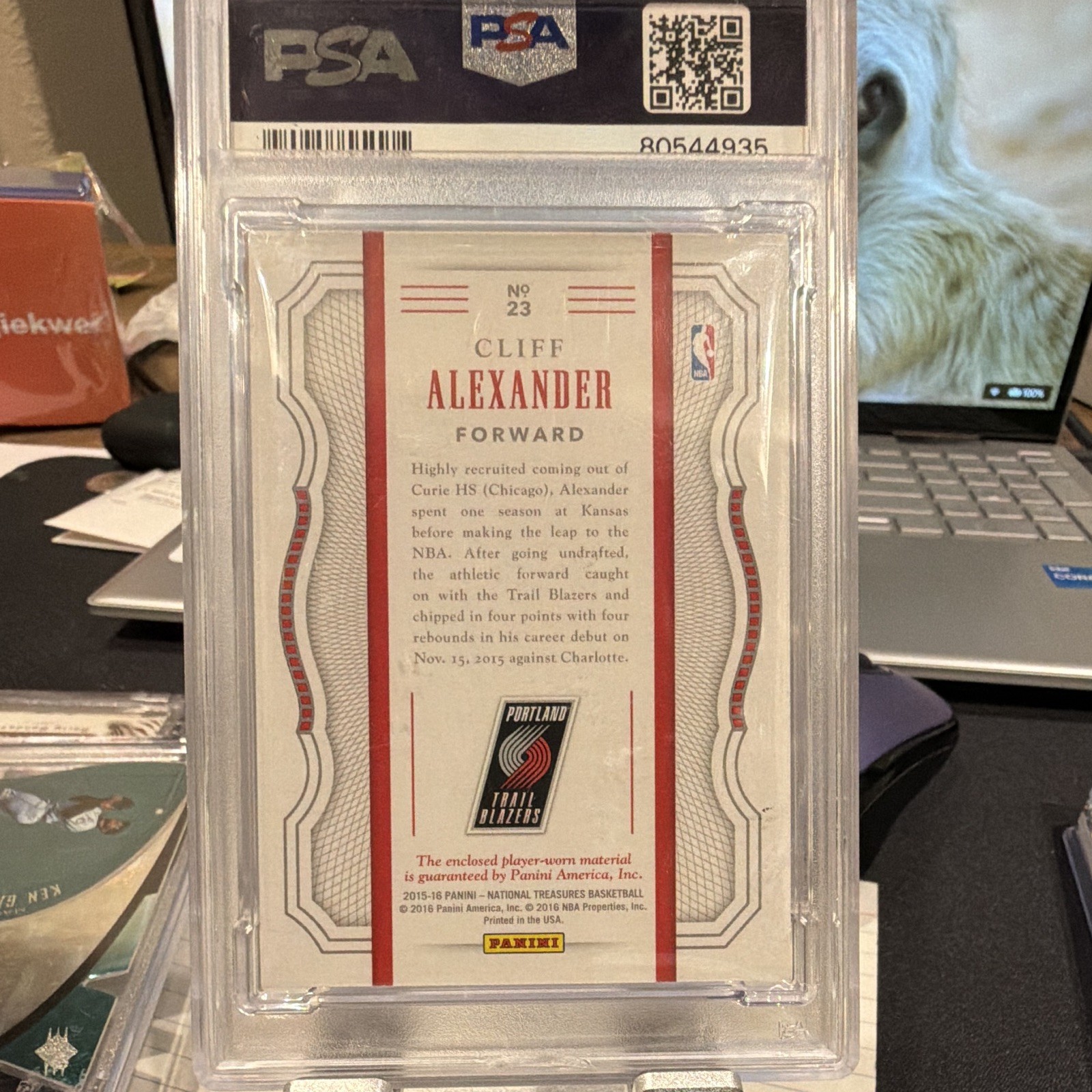 Panini 2015 National Treasures Cliff Alexander Blazers Logoman #23 PSA 9 /3 view 2