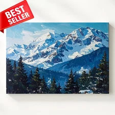 Canvas Winter Bold Mountain Forest Snow Wall Art Blue Ridge Snowy Pine Stillness