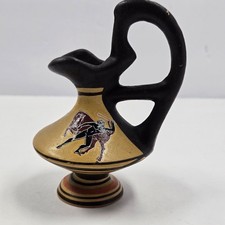 Vintage Greek Pottery Miniature Pitcher Hand Painted Black Figure Mythology Vase