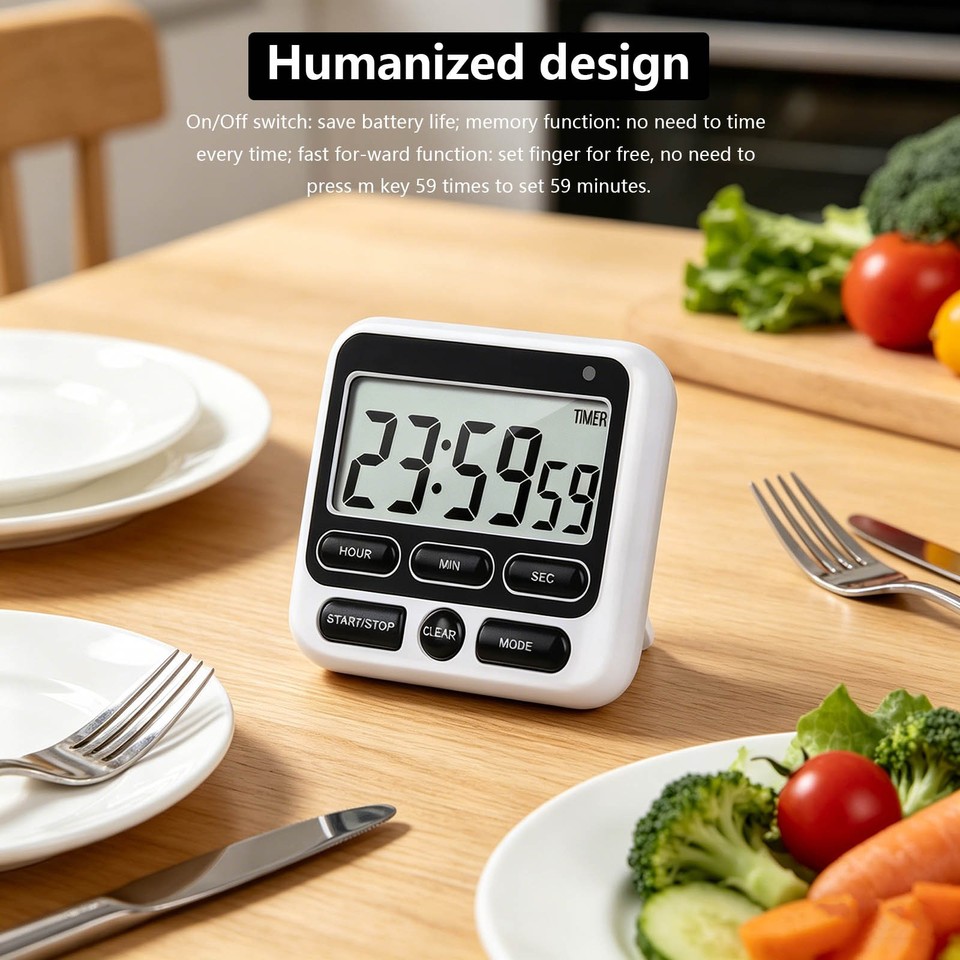 Digital Kitchen Timer Count Up Down 24H Loud Alarm Mute Flashing ...