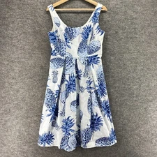 Chetta B Dress Women 10 White Pineapple Print Sheath Midi Zipper Lined Cotton