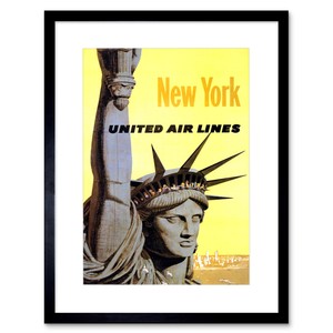 Travel United Airline Statue Liberty New York Vintage Advert Art Framed Wall Art