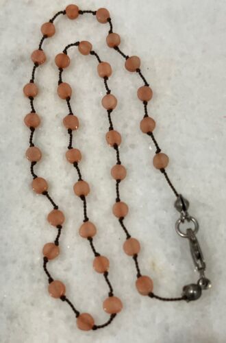 Round Angel Skin Coral Rope Knotted Necklace Sterling Silver 925 Clasp - Picture 3 of 5