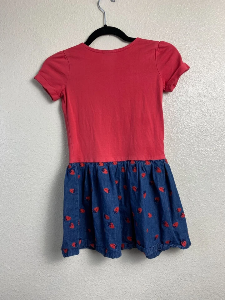 Vestido Hanna Andersson Niñas Rojo Azul Bordado Fresa Talla 8 Manga Corta Foto 2 de 4