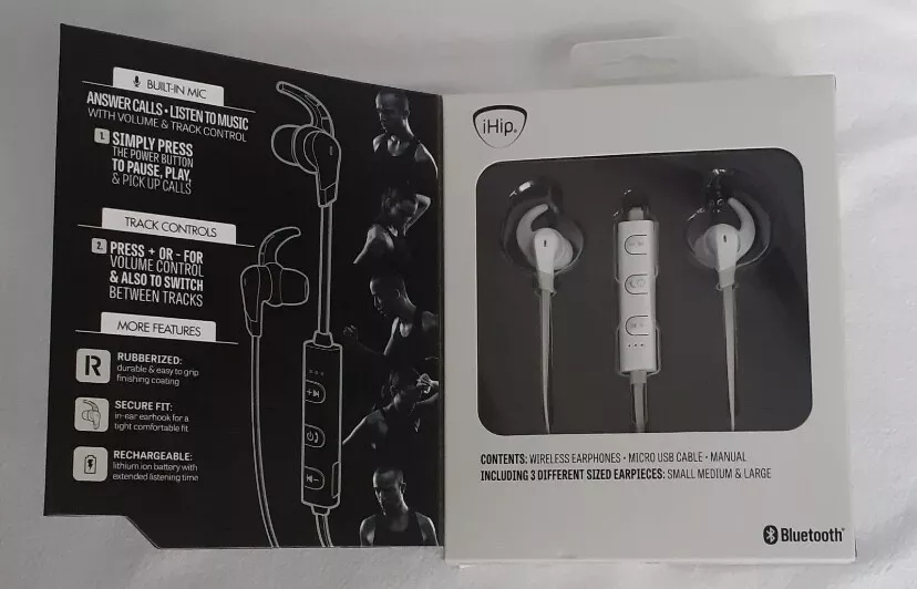 iHip Action Fit Wireless Earphones Athletic Design White Brand New