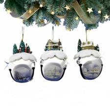 Ashton-Drake Winter Sleigh Bells #4 Ornament Set of 3 by Thomas Kinkade 3-inches