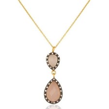 Rose Chalcedony Gemstone 18K Gold Plated 925 Silver Designer Chain Necklace