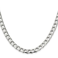 Sterling Silver 7.2mm Diamond-cut Square Curb Chain Necklace 24" 52.83gm