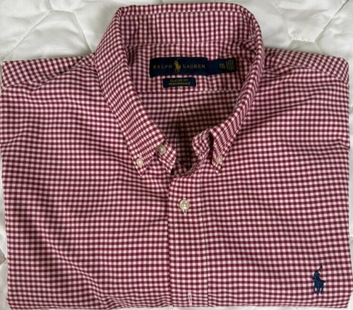 Ralph Lauren camicia uomo XXL manica lunga performance vestibilità classica bordeaux bianco