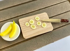1:6 wooden cutting board metal knife clay fruit orange kiwi miniature dollhouse
