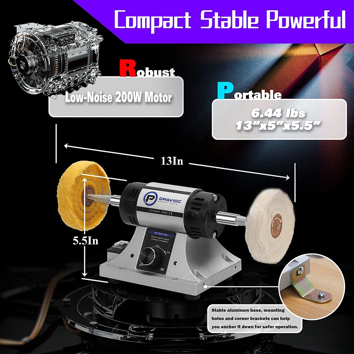 Jewelry Polisher Adjustable Variable Speed Bench Grinder Polishing