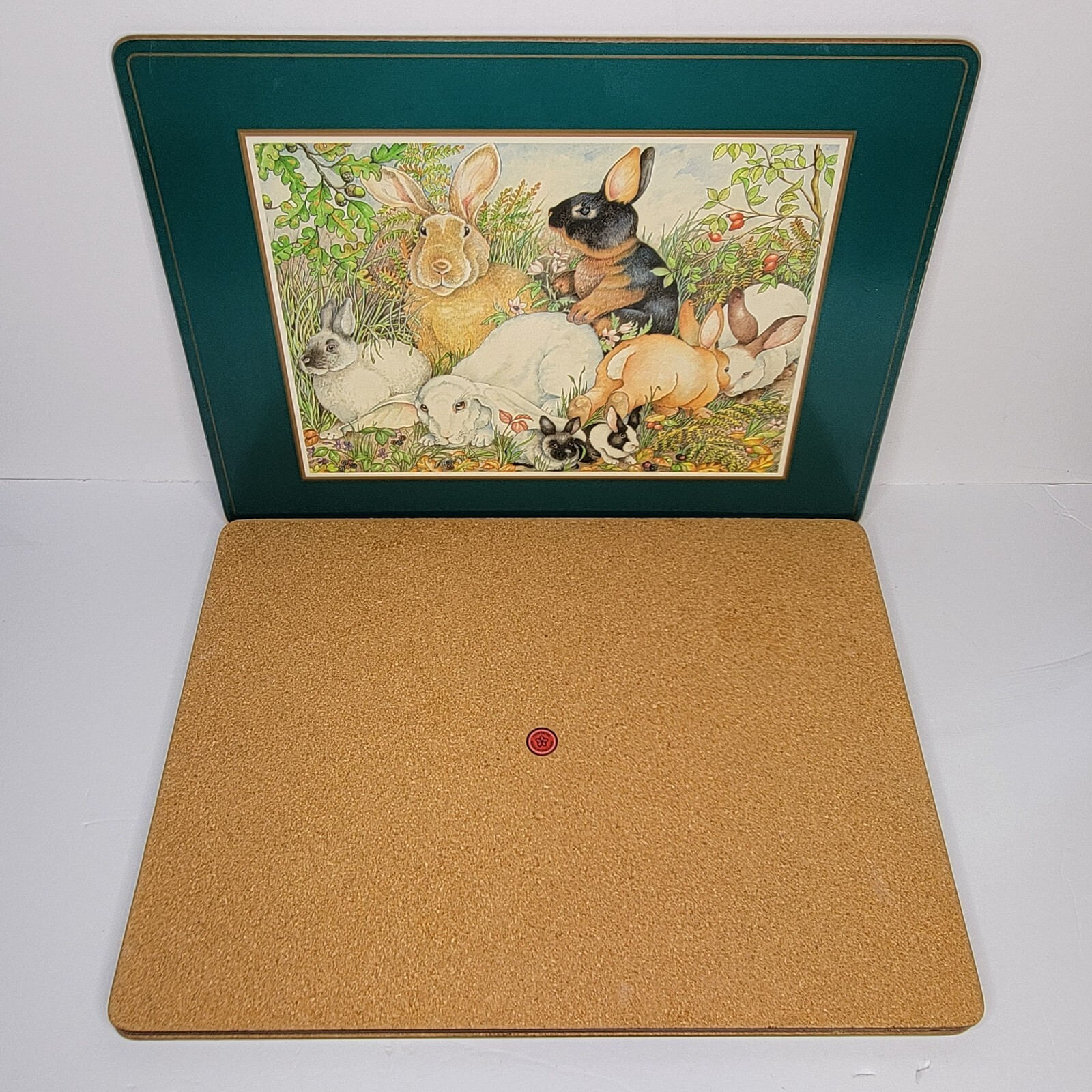 Vtg Pimpernel England Cork Back 4 Piece Placemat Set Trivet Meadow