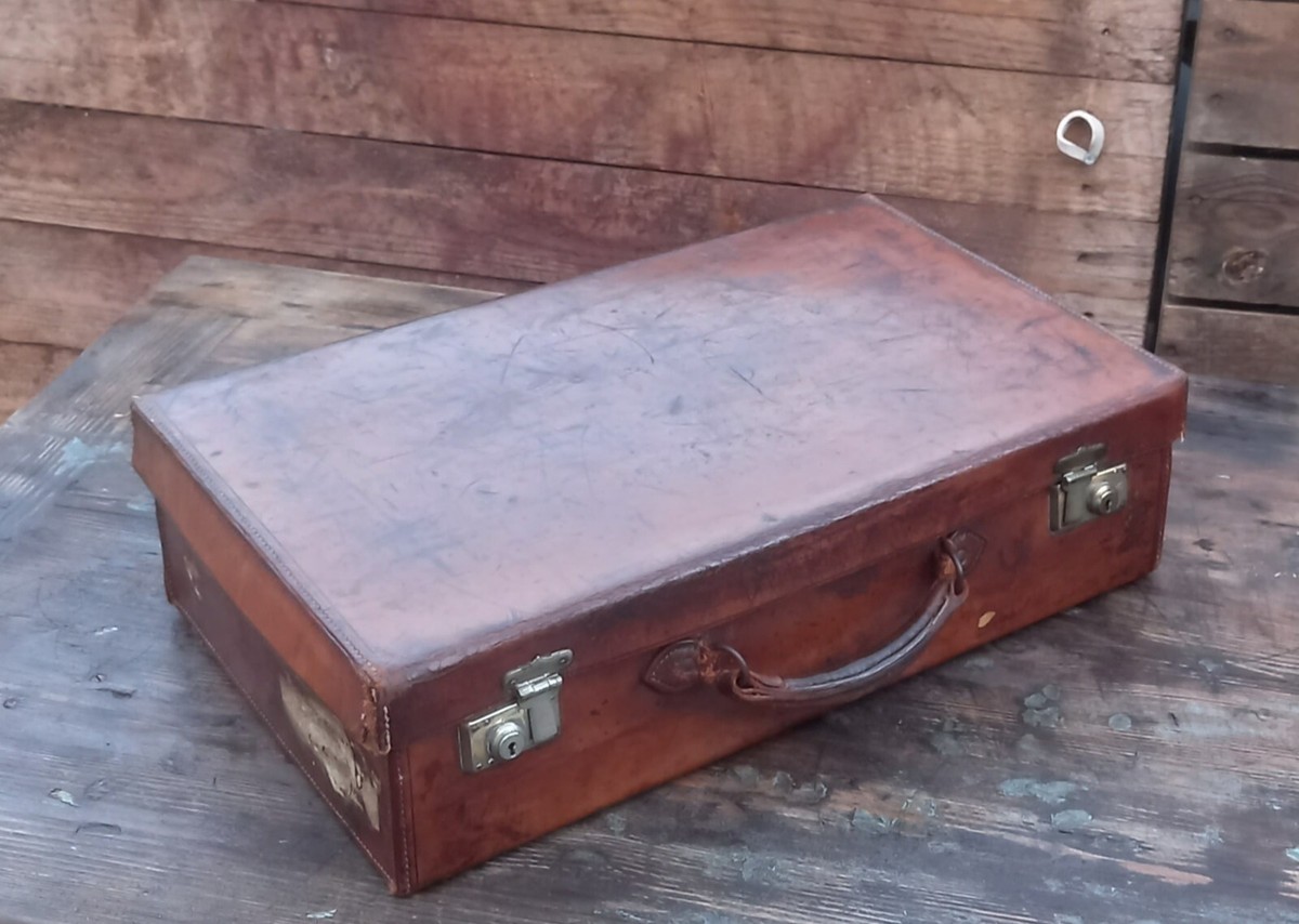 Leather Antique Suitcase 1900/1930s Needs Tlc Decorative Display