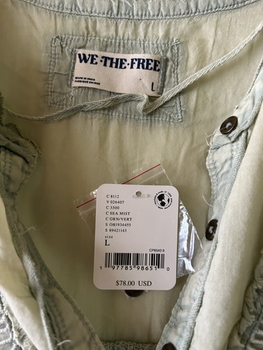 Free People Sea Mist Knit Button Down Flowy Blouse Shirt Top NWT Size L - Picture 2 of 4