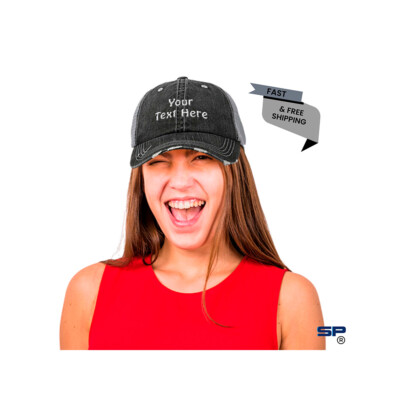 Custom Embroidered Personalized Distressed Trucker Hats for Men & Women Cotton