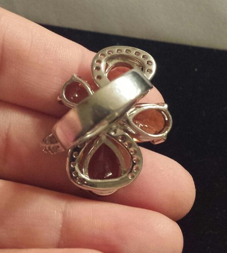 Sterling Silver SMOKY COGNAC QUARTZ & WHITE TOPAZ Ring, Size 7, Showstopper! - Picture 14 of 15