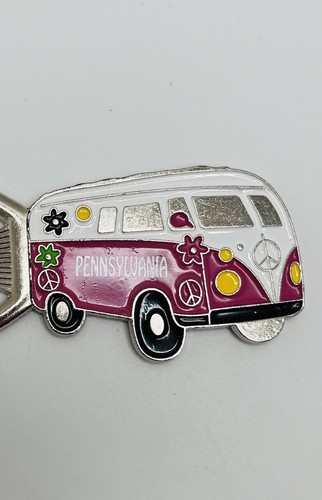 Pennsylvania Hippy Van Souvenir Bottle Opener Magnet Pink Flower Power 3.5” NWT - Picture 2 of 4