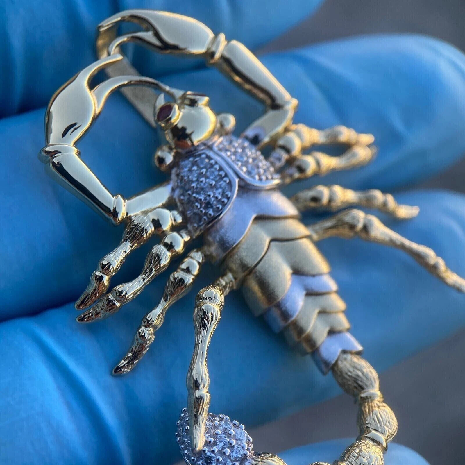 1.10Ct Lab Diamond Scorpion Pendant in 14K Gold & Silver