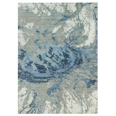 12' x 18'1'' Blue Abstract Galaxy Hand Knotted Wool and Silk Oversized Rug R90217