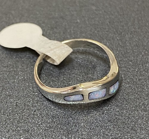 Sterling Silver White Blue 4 Stones Boulder Inlay Opal Curved Band Ring Size L - Picture 10 of 12