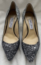 Jimmy Choo Romy 85 Ombr Glitter Pumps Heels Black/ Silver 9.5
