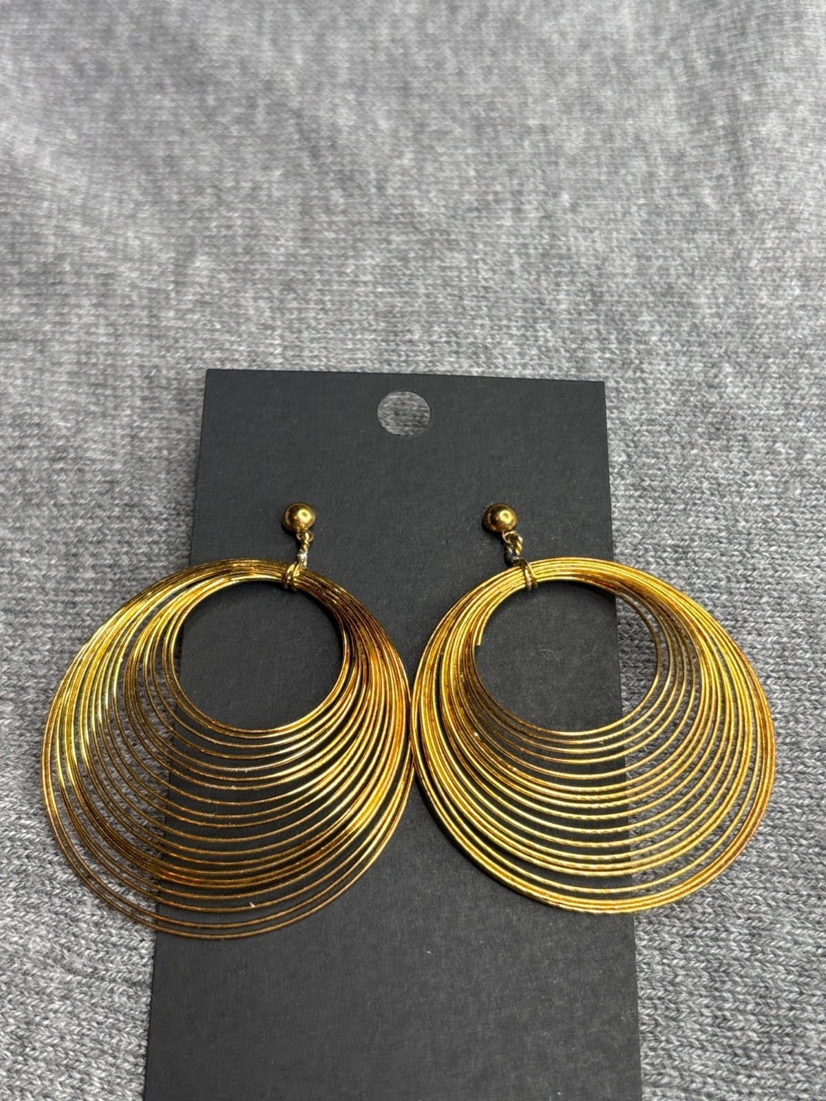 Goldtone Wire Statement Dangle Hoop Earrings 1.75… - image 1