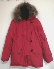 Ralph Lauren Polo Jeans Co Down Jacket Fur Hood Puffer Coat Red Size Medium