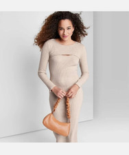 Wild Fable Women's Size M Heathered Cream Ribbed Knit Pullover Dress Cutout NWT