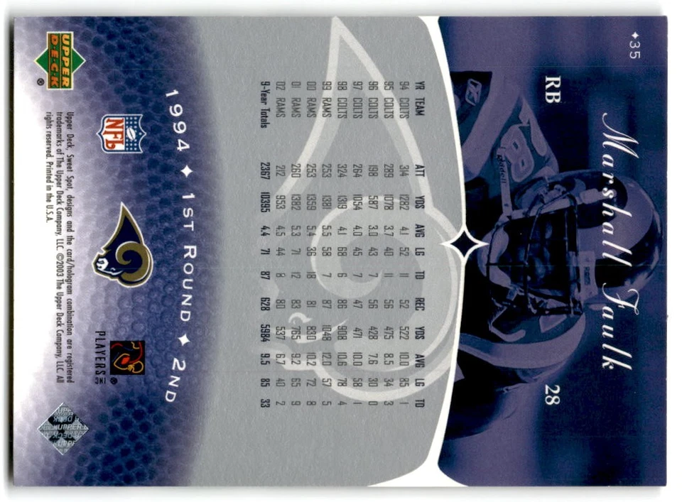2003 Upper Deck Sweet Spot #35 Marshall Faulk St. Louis Rams - Image 2 of 2