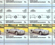 1954 PORSCHE SPYDER Type 550-06 Race Car 50-Stamp Sheet (1986 Union Island)