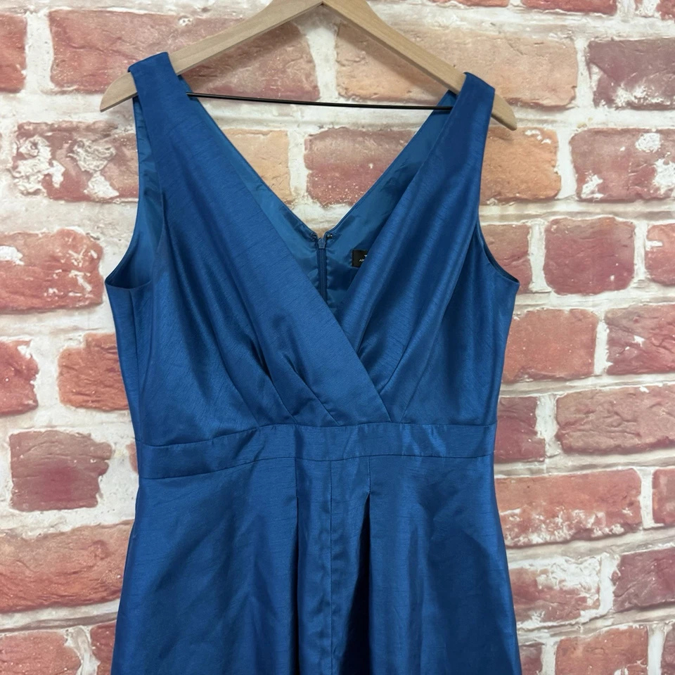 Tahari ASL Dress Womens Blue Slubbed Satin Pleated Evening Party Zip Up - Image 3 of 4