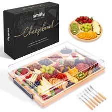 Smirly Charcuterie Board with Lid | Portable Bamboo Cheese Platter, Serving Tray