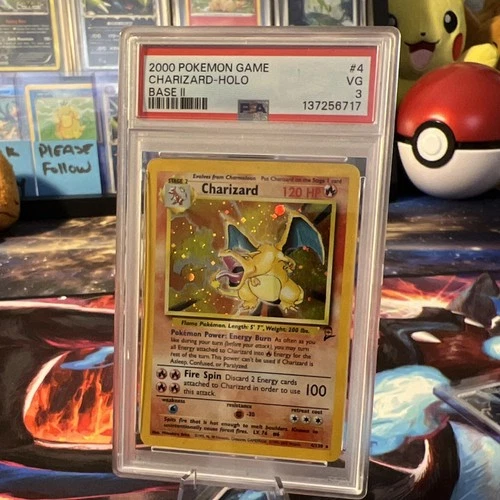 Pokémon Charizard Base Set 2 Holo Rare 120 HP 004/130 PSA 3 with swirl