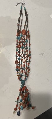 Vintage Native American Santo Domingo Turquoise Coral  Necklace  30 