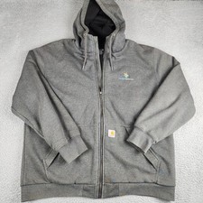 Carhartt Jacket Mens Extra Large Gray Loose Fit Hooded Full Zip Knit Work Wear