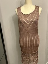 Next Beachwear Crochet Cover Up Midi Dress Y2K Boho Bronze Bodycon UK 8 10 Small