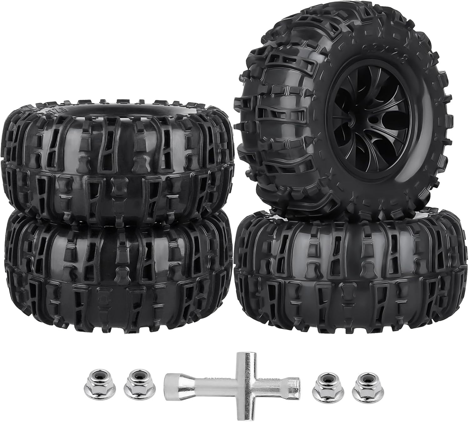 Pre-Glued Huge OD 6.3"(160mm) 1/10 RC Truck Tires and Wheels Set 2.8 RC Tires...