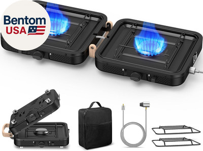 Propane Gas Stove, 17500 BTU, 2 Burner Folding Portable Camping Stove with Carry