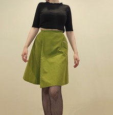 60s VTG Green Skort Skirt High Waist Sm Faded Grunge Sport Short Zipper Pocket