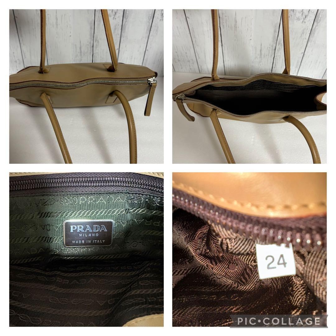 Vintage PRADA Archive 2000s Leather Shoulder Tote Bag Camel Beige