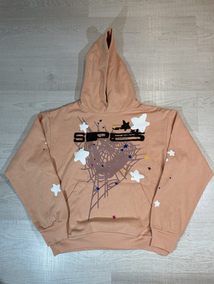 sp5der Herren Hoodie Beige Grafikdruck/Logo, Kapuze, Baumwolle Fleece, L