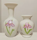 Vintage Fenton Lot 2 Hand-painted Iris Glass Vase Artist Signed Violet H Donna R