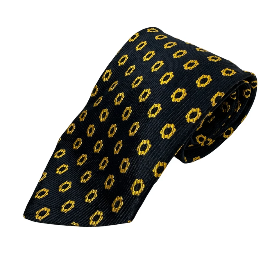 Corbata Giorgio Armani 100% Seda Diseñador ITALIA Diseño Azul Marino y Dorado Foto 2 de 4