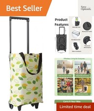 2-in-1 Foldable Shopping Bag with Wheels, Foldable Shopping Cart with Telesco...