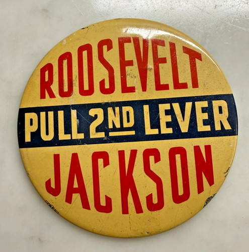 Scarce FDR Roosevelt Jackson Pull 2nd Lever 4" Campaign Button