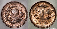 Colombia Coin 1  Centavo 1957 Coffee Bean Cornacopia Red Uncirculated Penny