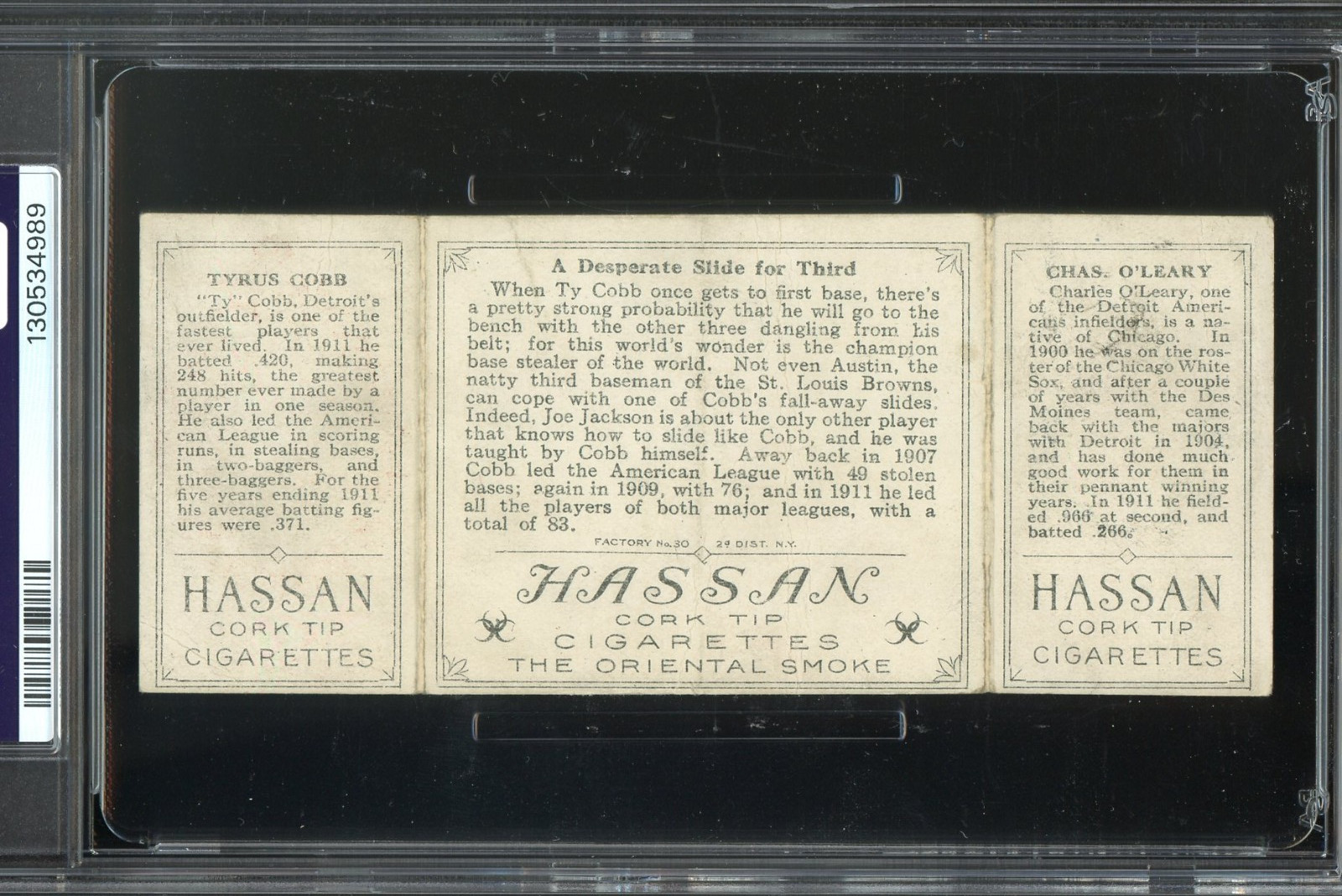 1912 Hassan Triple Folders - T202 Ty Cobb, Charley O'Leary RC PSA 1 CENTERED view 2