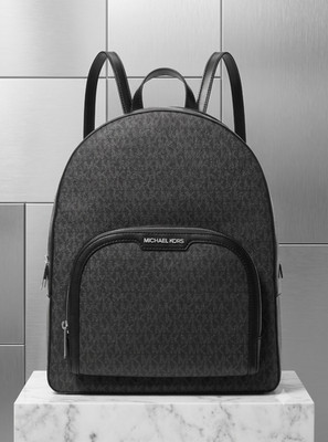 Michael Kors Jaycee Women Large Logo Zip Pocket Backpack Travel Bag Black