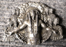 Vintage 1981 Bergamot Brass Siskiyou Native American Indian Chief Belt Buckle