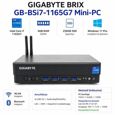 Gigabyte BRIX GB-BSi7-1165G7 Mini-PC | Intel Core i7-1165G7 | 4GB RAM | 256GB